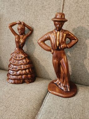 Vintage Brown Ceramic Flamenco Dancer Figurines - Pair